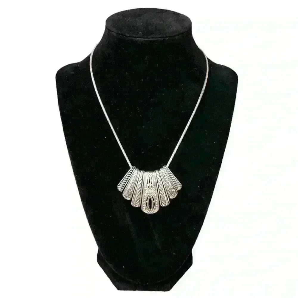Brighton *Retired* Etched Silver Statement Necklace